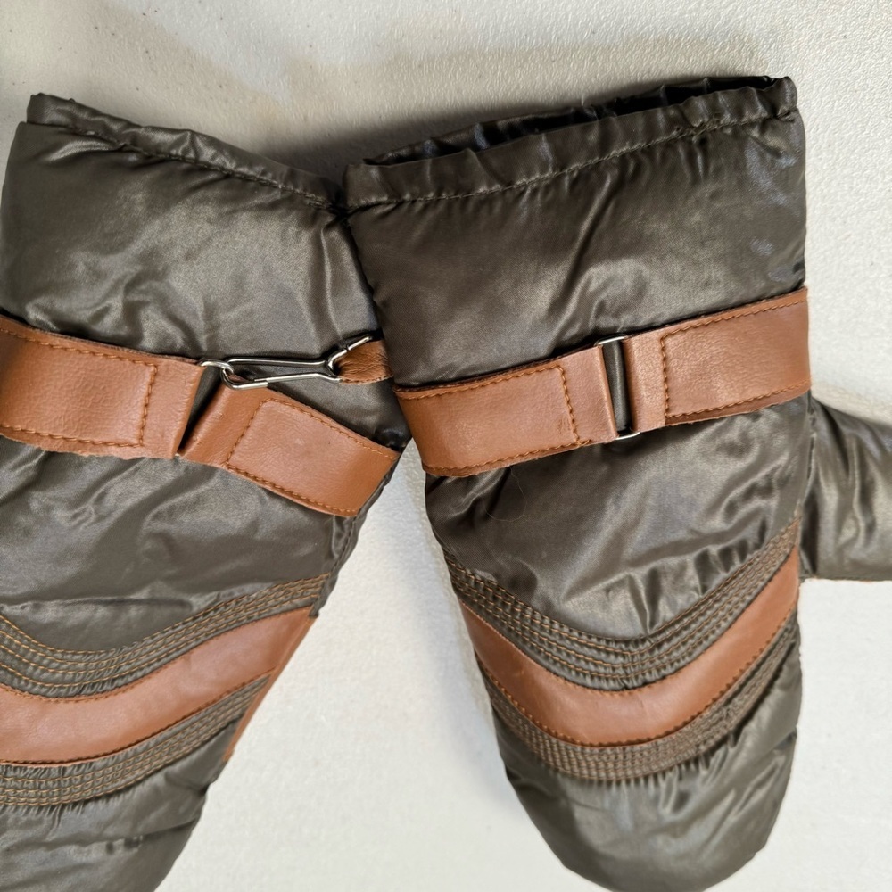 vintage mittens snow ski gloves brown nylon down feather brown duo tone medium - Picture 4 of 9